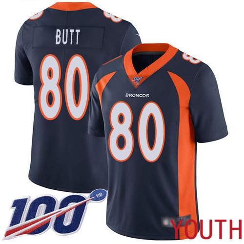 Youth Denver Broncos 80 Jake Butt Navy Blue Alternate Vapor Untouchable Limited Player 100th Season Football NFL Jersey